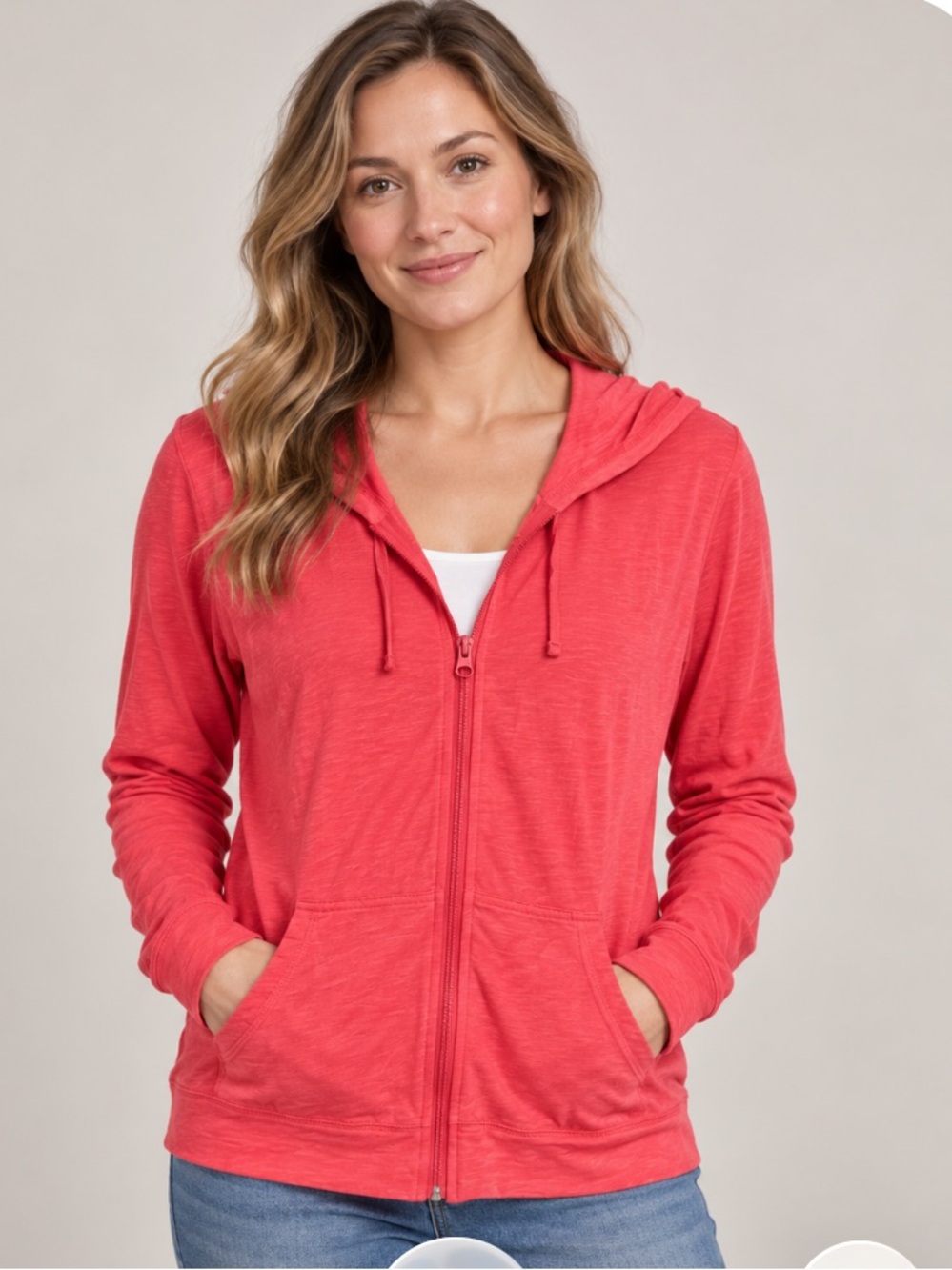 Hanes Coral Full-Zip Hoodie Size L